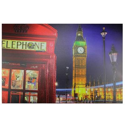 LED Big Ben & Red Telephone Box Canvas Wall Art