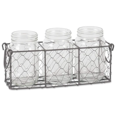 DII® Vintage Gray Chicken Wire Caddy with Clear Jars