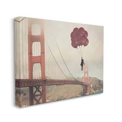 Stupell Industries Bridge Girl Balloons Abstract Modern Collage Design Canvas Wall Art