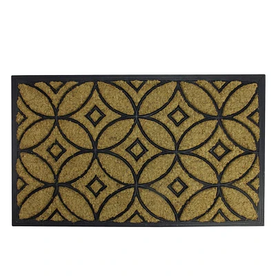 Decorative Design Black Rubber & Coir Outdoor Rectangular Door Mat, 30" x 18"