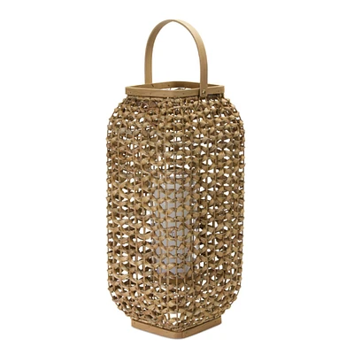 20" Wicker & Glass Lantern