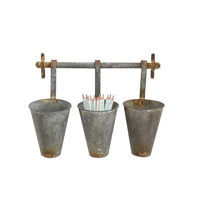 Antiqued Metal Wall Rack With Hanging Pots