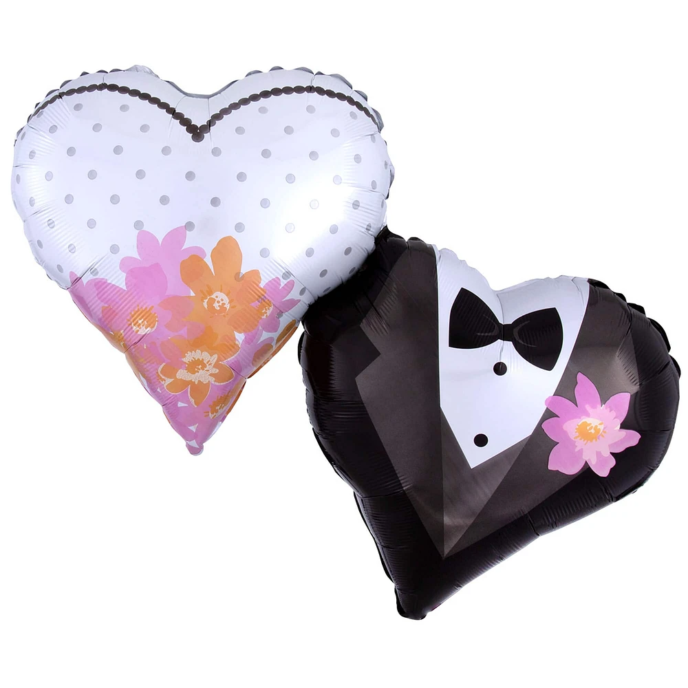 30" Wedding Couple Heart Mylar Balloon