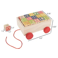 Toy Time ABC & 123 Wooden Blocks with Pull Cart Storage Box