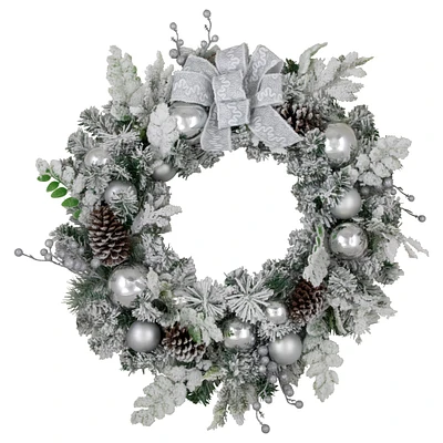 30" Flocked Foliage Christmas Wreath with Bow