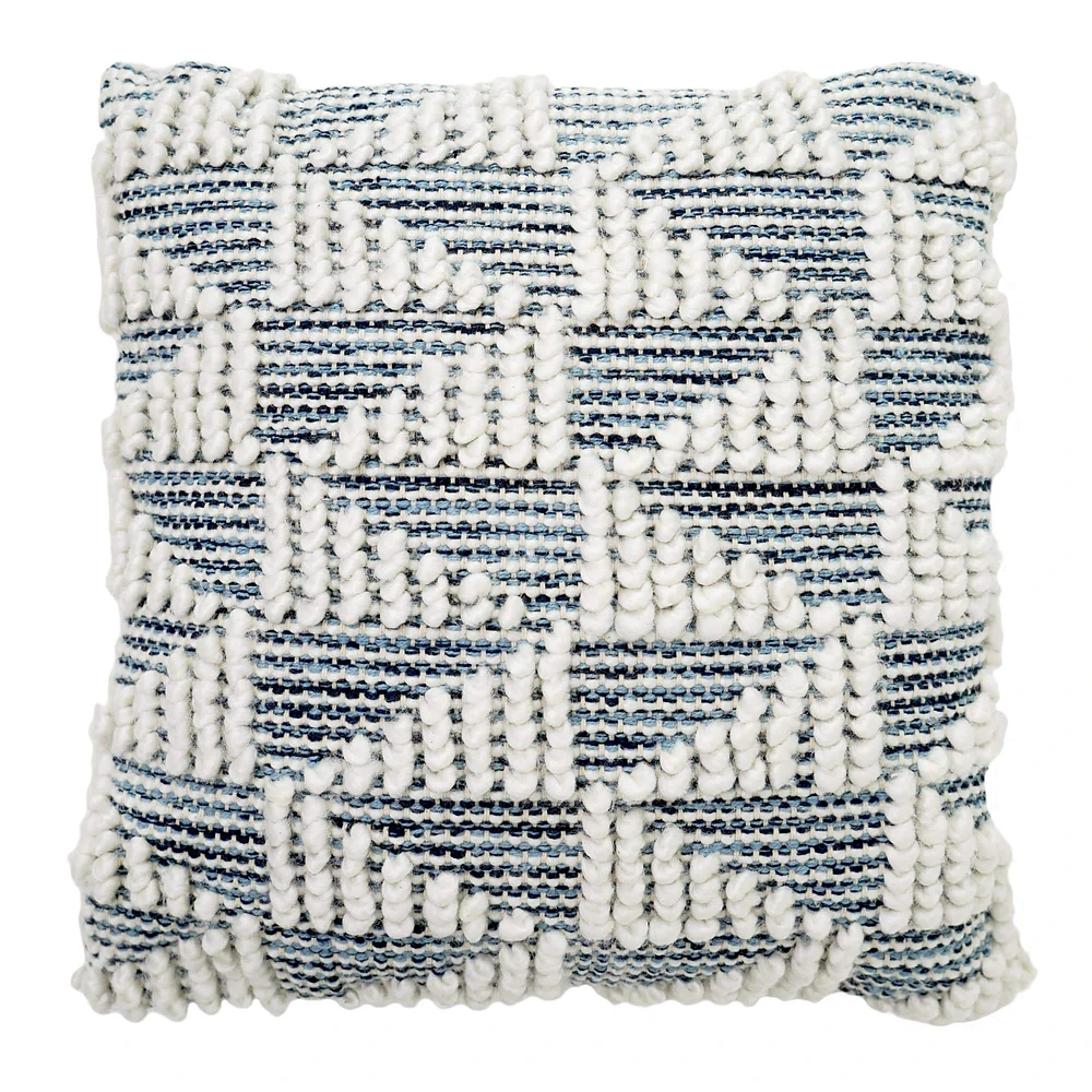 American Art Décor™ Handwoven Blue & Cream Boho Decorative Throw Pillow