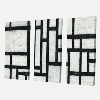 Designart - Black and White Labyrinth geometric - Mid-Century Modern Canvas Art