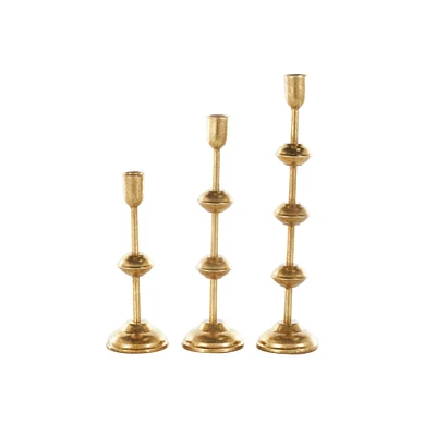 Gold Metal Slim Candle Holder Set