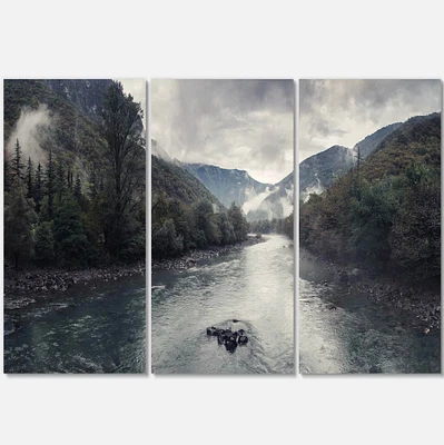 Designart - Mountain River with Fog and Rain