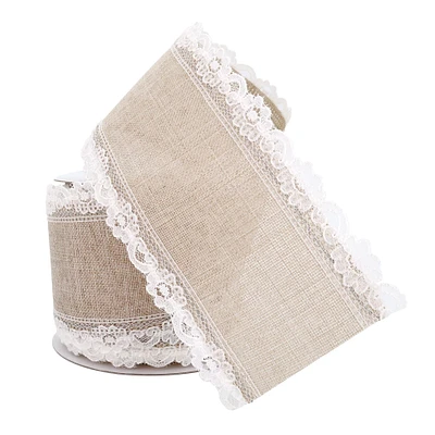 2.5" x 3yd. Faux Linen & Lace Wired Ribbon by Celebrate It™