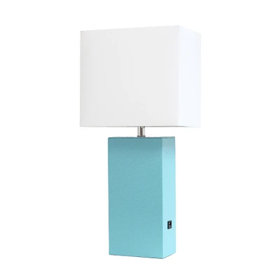 Lalia Home Lexington 21" Leather Table Lamp with USB Charging Port