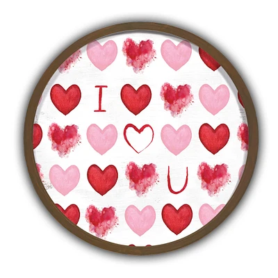 I Heart You Watercolor Round Brown Framed Print