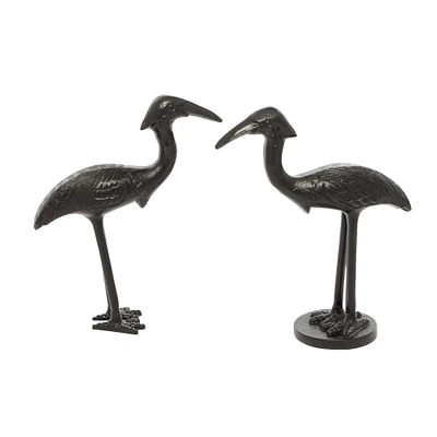 Set of 2 Black Aluminum Traditional Bird Sculpture, 7" x 9"