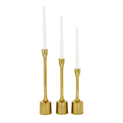 CosmoLiving by Cosmopolitan Set of 3 Gold Candle Holder 14", 12", 10"