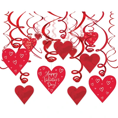 Valentine's Day Heart Cardstock & Foil Swirl Decorations, 30ct.