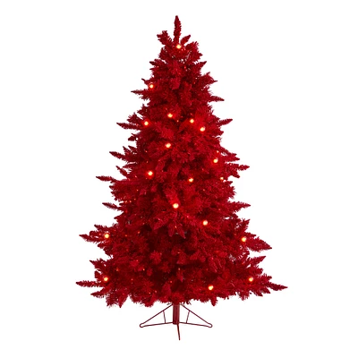 6ft. Pre-Lit Red Fraser Fir Artificial Christmas Tree, Red Lights