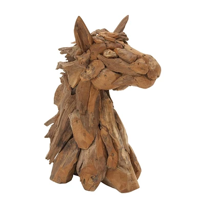 24" Brown Teak Wood Horse Sculpture