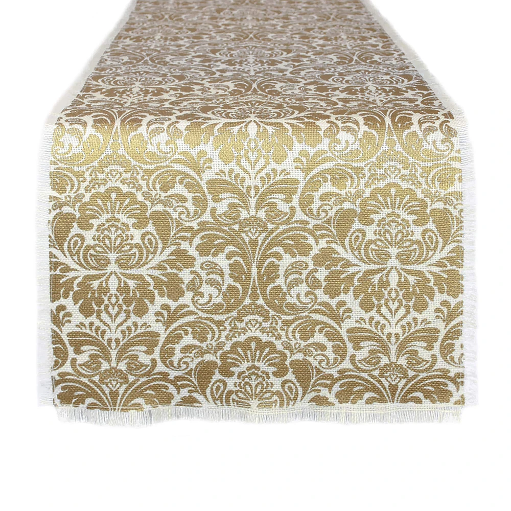 14 in. x 72 in. Gold Damask Print Jute Table Runner 14 in. x 72 in. Gold Damask Print Jute Table Runner