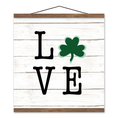 Shamrock Love Shiplap Hanging Canvas 16" x 16" Teak Hanging Canvas