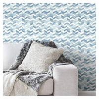 RoomMates Blue & White Paul Brent Watercolor Chevron Peel & Stick Wallpaper