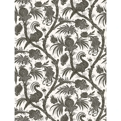 Scalamandre Charcoal Balinese Peacock Peel & Stick Wallpaper