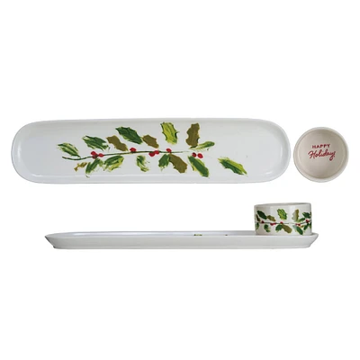 Hello Honey® Holly & Berry Stoneware Platter & Dish Set