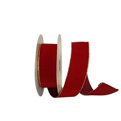 JAM Paper 2.5" Scarlet & Gold Wired Velvet Ribbon