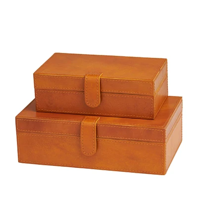 Brown Leather Storage Box Set