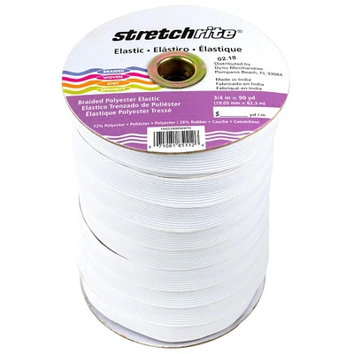 Stretchrite White Flat Polyester Bradied Elastic, 0.75" x 90yd.