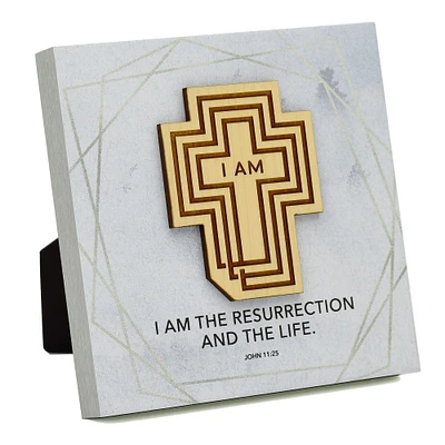 I Am The Resurrection Meadow Wood Plaque