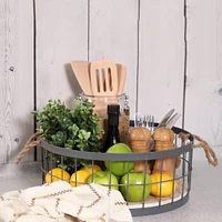 Wire Baskets with Wooden Base & Handles, 2ct.