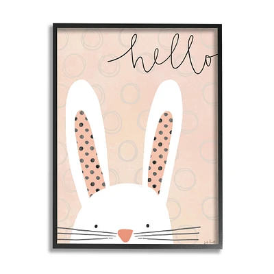 Stupell Industries Hello Bunny Phrase Baby Rabbit Polka Dot Patterns in Frame Wall Art