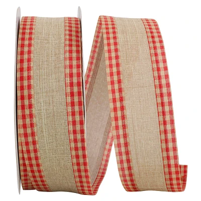 Reliant 2.5" Linen Gingham Red Checked Wired Ribbon, 50yd.