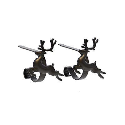 Original MantleClip® Matte Black Reindeer Icons Stocking Holders, 2ct.