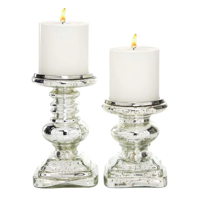 Silver Glass Traditional Candle Holder Set, 2ct.