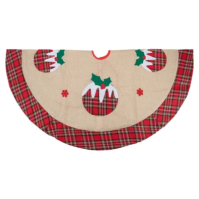 48" Christmas Puddings Burlap Plaid Tree Skirt