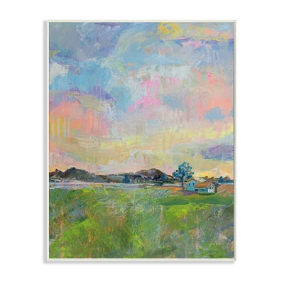 Stupell Industries Spring Meadow Sky with Field House Pastel Painting Wall Plaque