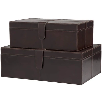 Dark Brown Leather Storage Box Set