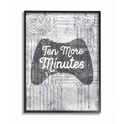 Stupell Industries Ten More Minutes Video Game Controller Gaming Grey White Words Framed Wall Art