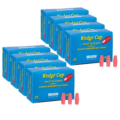 Dixon® Wedge Pencil Cap Pink Erasers, 8 Packs of 25
