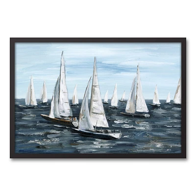 Coastal Boats Black Framed Canvas