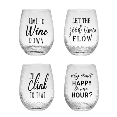 Hello Honey® Happy Hour Sayings Stemless Wine Glasses Set