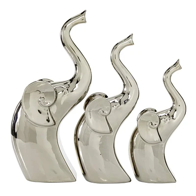 The Novogratz Silver Porcelain Contemporary Elephant Sculpture Set