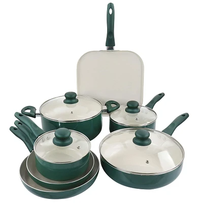 Gibson Home® 11-Piece Green Gazebo Ceramic Nonstick Aluminum Cookware Set