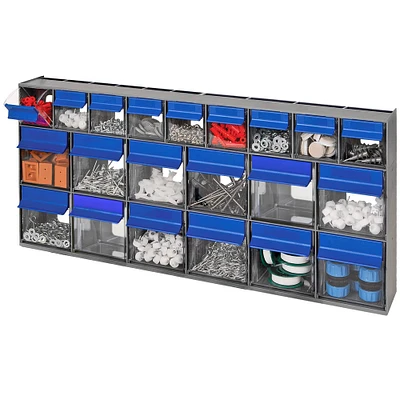 Quantum Storage Systems® 3.625" x 23.625" Gray 21 Compartment Storage Box with Clear Tip Out Bins