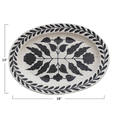 18" Black & White Hand Painted Stoneware Platter