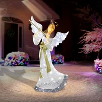 70" Champagne & Gold Outdoor Lighted Angel With Flute, Clear LED Lights