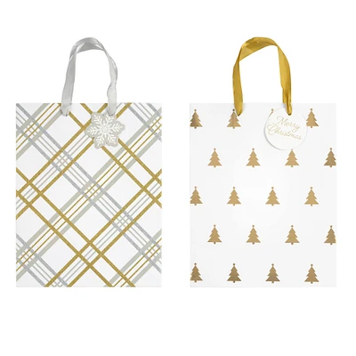 10" Plaid & Christmas Tree Print Gift Bag Set by Celebrate It®