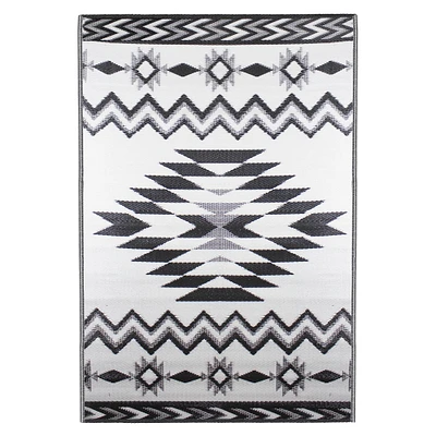 Black & White Aztec Print Rectangular Outdoor Area Rug, 4ft. x 6ft.