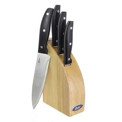 Oster Granger 5-Piece Stainless Steel Cutlery Knife Set with Half Moon Natural Wood Block